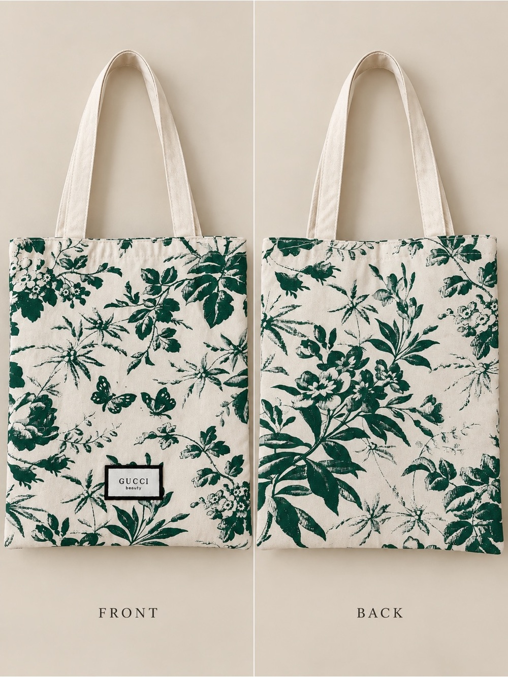 Gucci Beauty Herbarium Floral Butterfly Canvas Tote Green Cream GWP - Picture 3 of 3